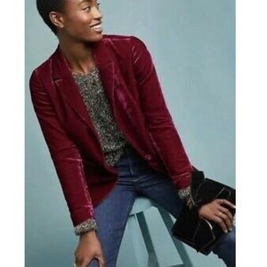 Anthropologie Berry Velvet Blazer